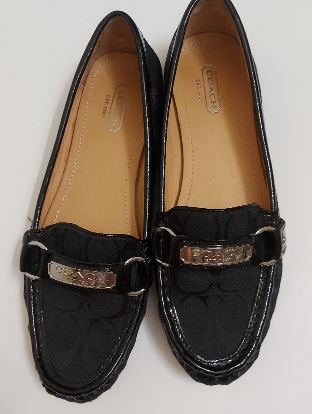 Coach Black Signature Jacquard Loafers with Silver Hardware